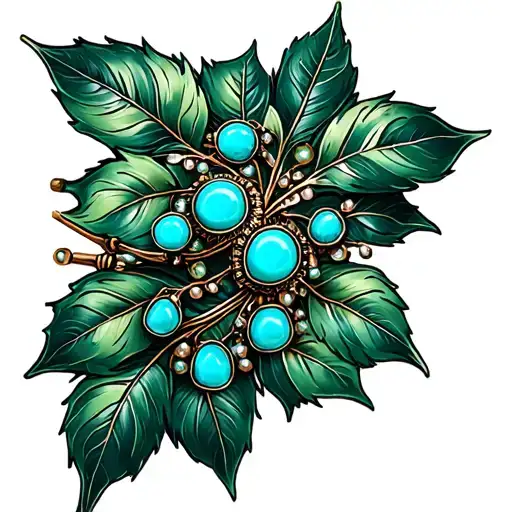 Western Brooch Turquoise Dark Green Leaves