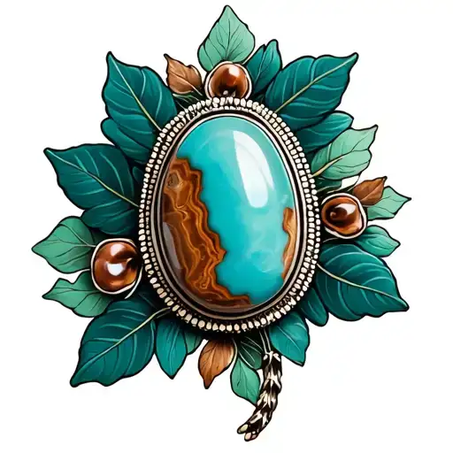 Western Brooch Turquoise With Brown Marble Inside Dark Green Leaves