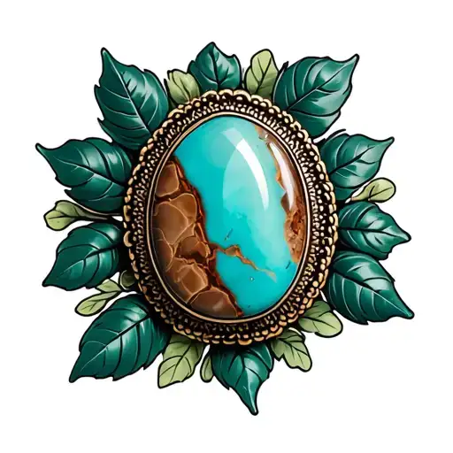Western Brooch Turquoise With Brown Marble Inside Dark Green Leaves
