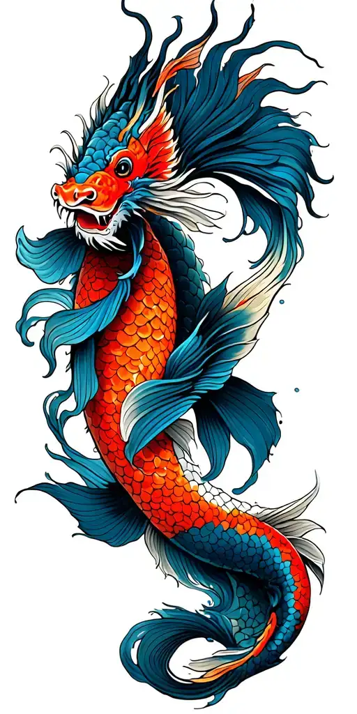 Koi Fish Transforming Into Dragon Emerging