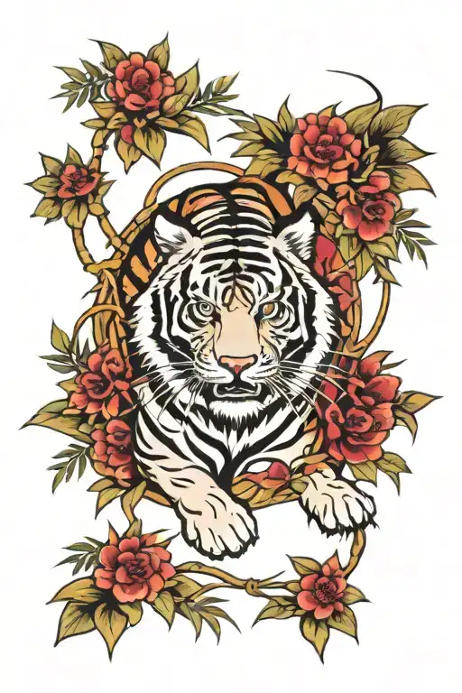 Tiger Surrounded By Bamboo Forest