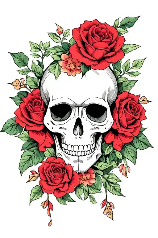 Mexican Skull Surounded By Roses