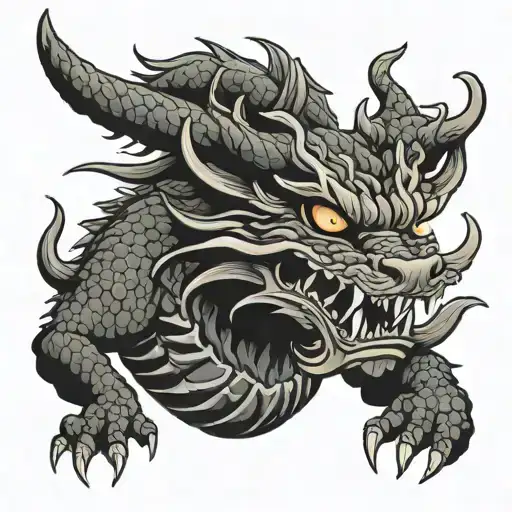 Dragon With Oni Mask