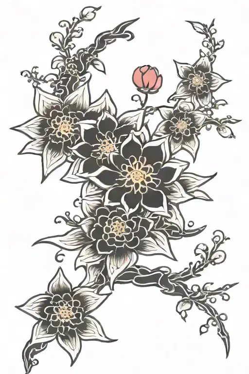 Stars And Japanese Flowers