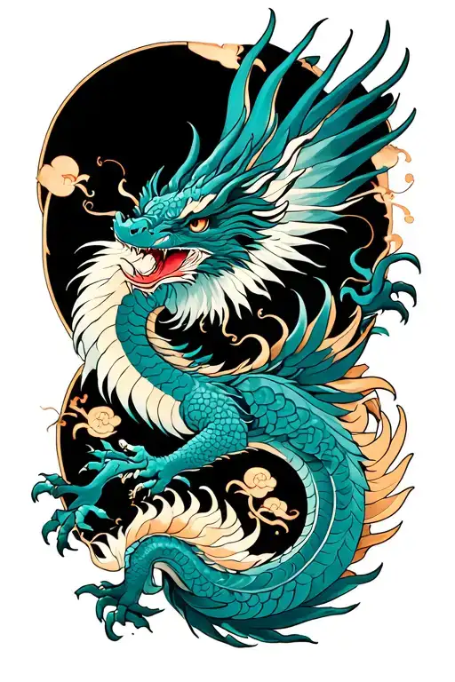 Dragon And Phoenix Flying Around It