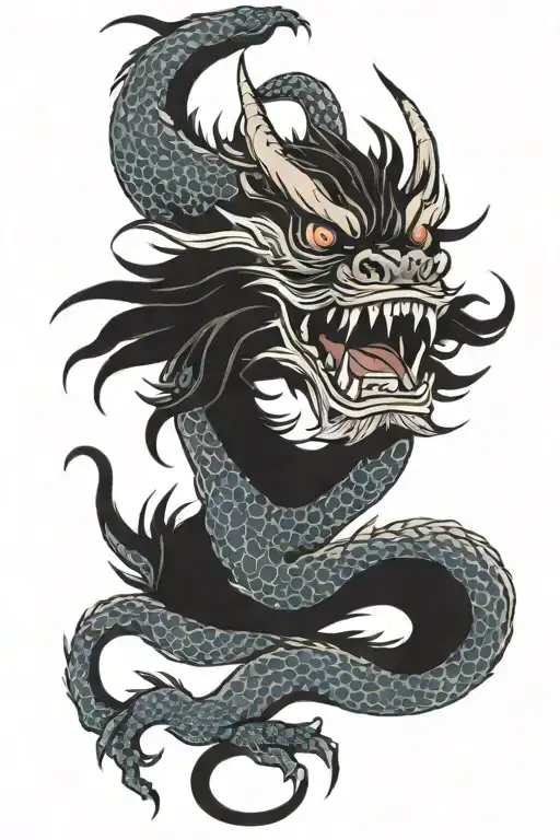 Traditional Japanese Dragon With Oni Mask