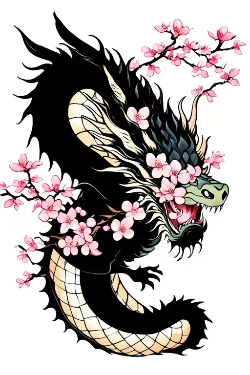 Cherry Blossom Tree With Dragon Wrapped