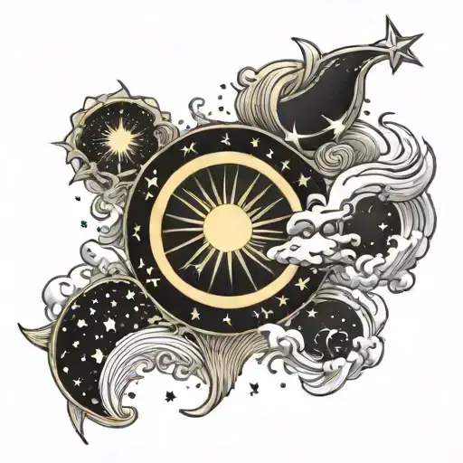 Universe Tattoo With Sun Moon And Stars Shining