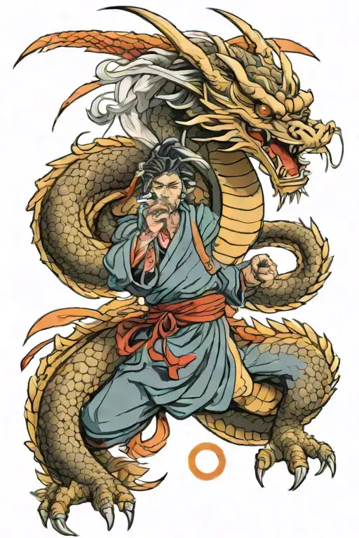 Sketch Tattoo Dragon And Samurai Anime In Japanese Style