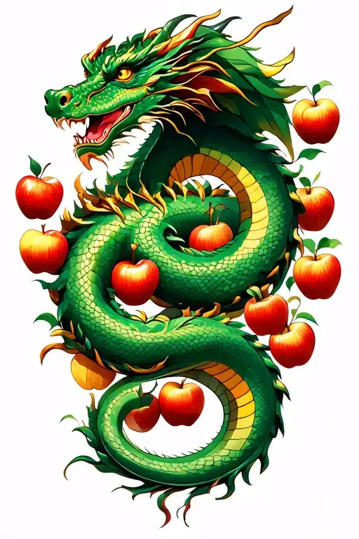 A Dragon Is Coiled Around The Garden Of Eden Tree With Apples