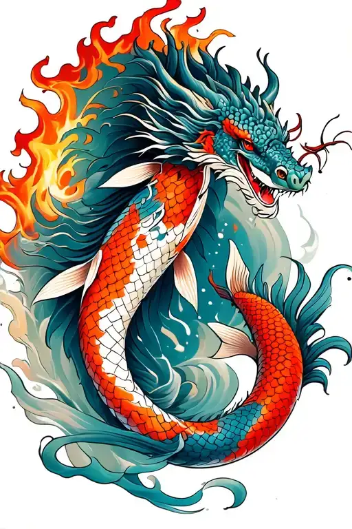 Koi And Dragon Breathing Fire