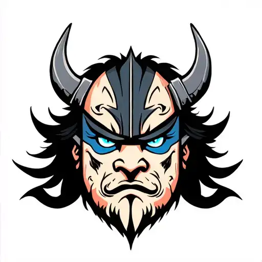 Viking Wearing An Oni Mask That's Blue Eyes