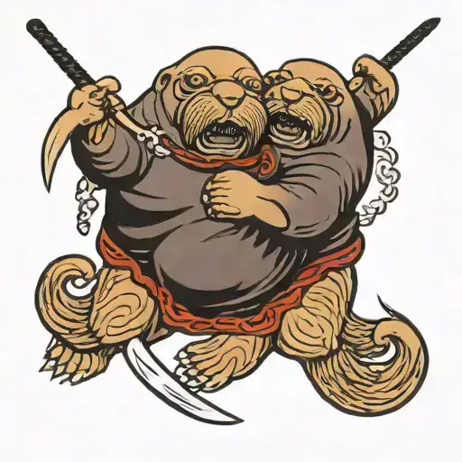 Two Walruses Fighting With Swords