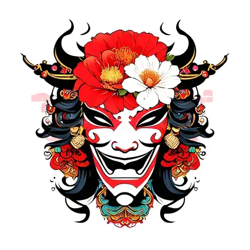 Carnition Flower And Oni Mask