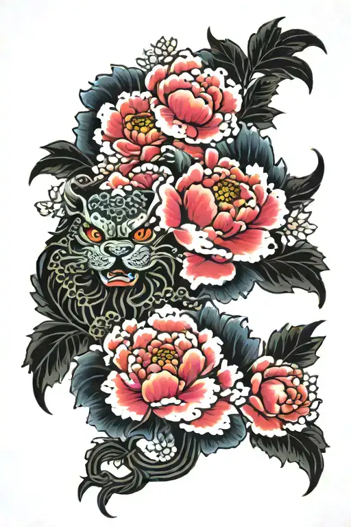 Japanese Foo Dog Peony Flowers