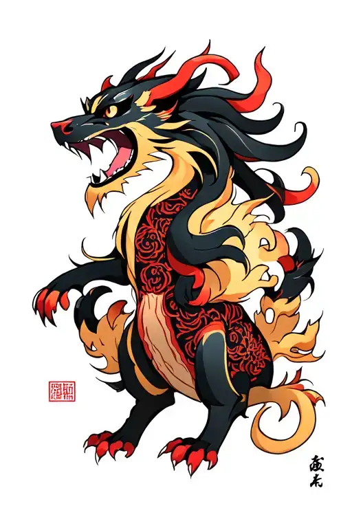 Make A Raikou Artwork In Ukiyo-e But Very Beast Like