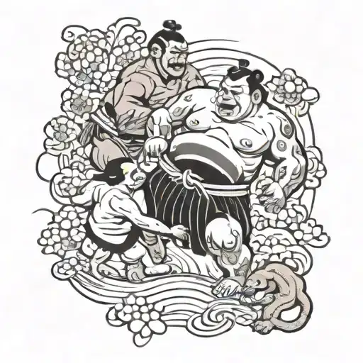 Sumo Fighting A Bear With A Monkey Refereeing