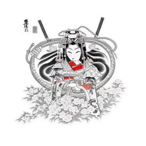 Geisha Wearing Samurai Armor Holding A Stethoscope