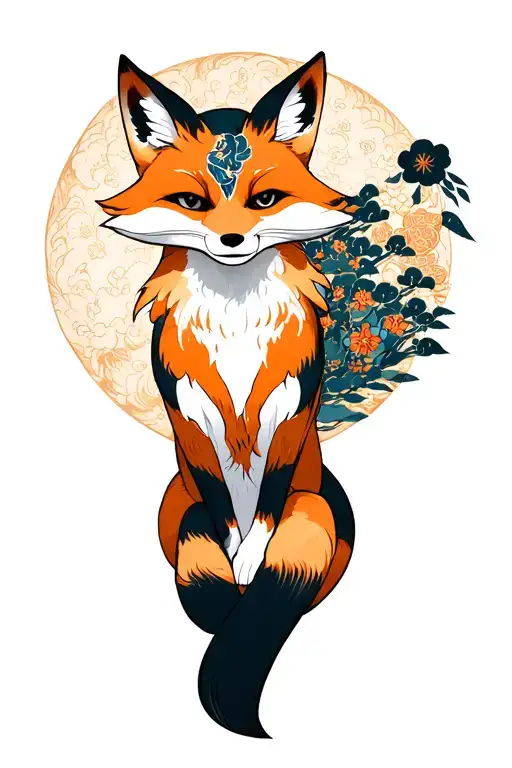 Sitting Kitsune Fox Full Body