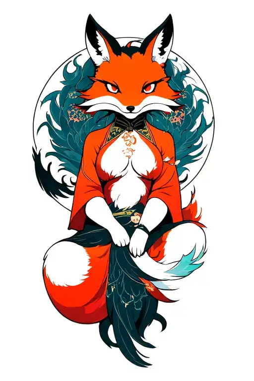 Sitting Nine Tailed Fox Full Body
