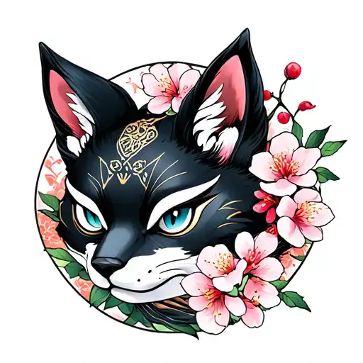 Kitsune Mask Surrounded By Cherry Blossom