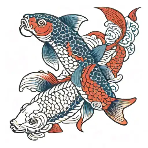 Red And Blue Koi Fish In A Circle