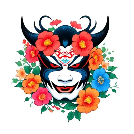 Japanese Hannya Mask With Flowers