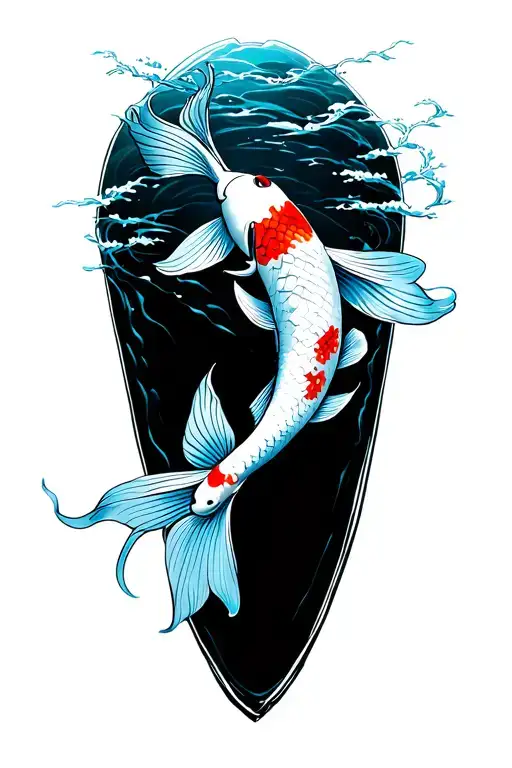 Koi Fish Swimming Upstream Surrounded