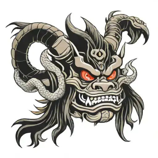 Japanese Oni Mask With Snake