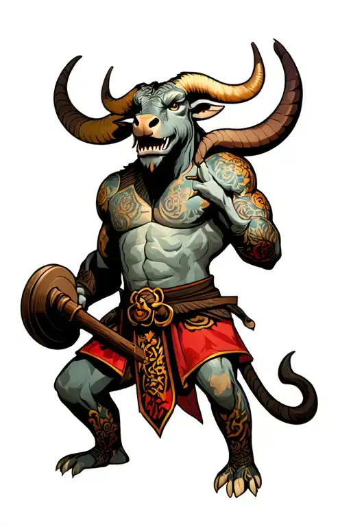 Minotaur Holding A Warhammer