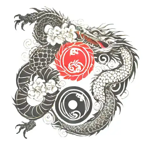 Yin Yang Sign Made Of Japanese Dragon