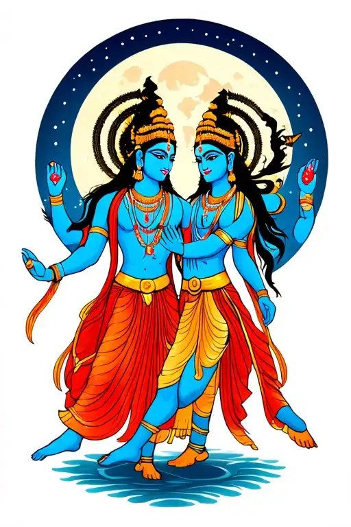 Shiva And Vishnu Dance Under The Moon
