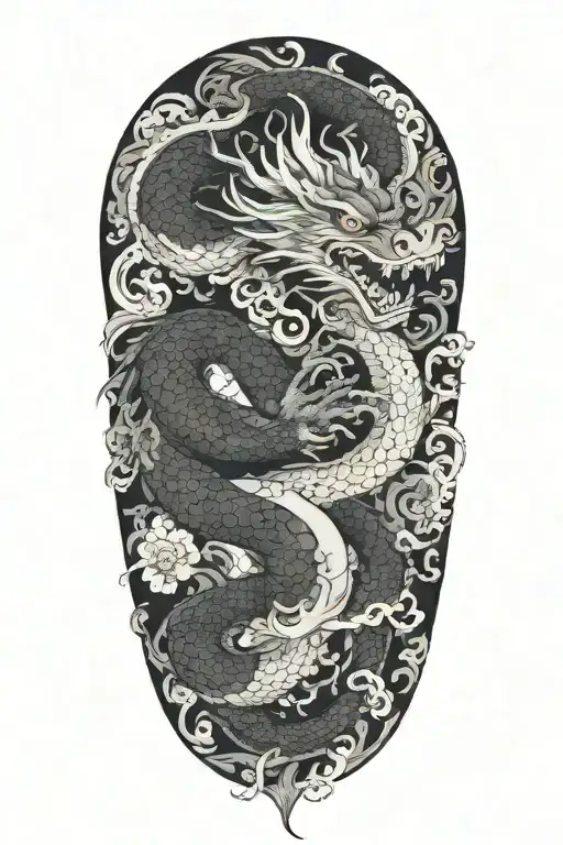 Pattern Incorporating A Dark Dragon And A Light Dragon