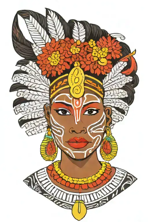 Woman's Face With Papua New Guinea Chimbu Province Face Paint And Head Dress