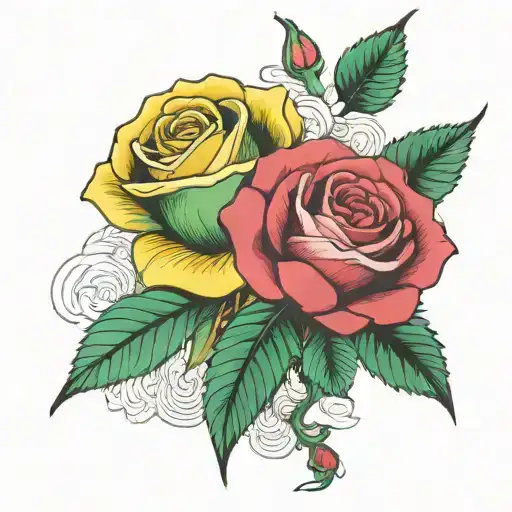 Two Rose Wrapped One Green One Yellow