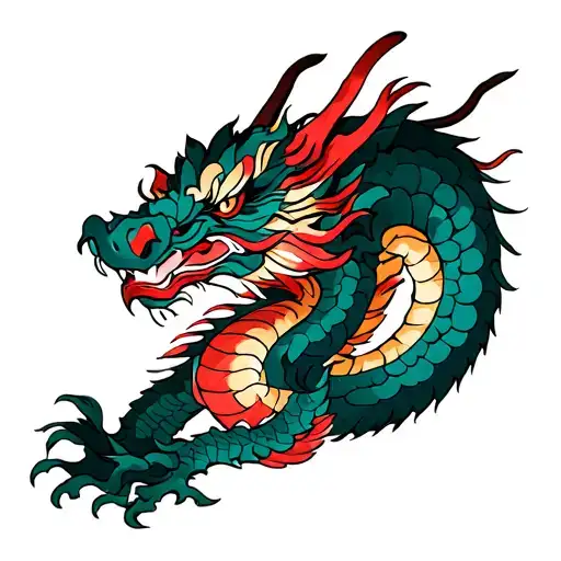 Japanese Dragon And A Samurai Warrior