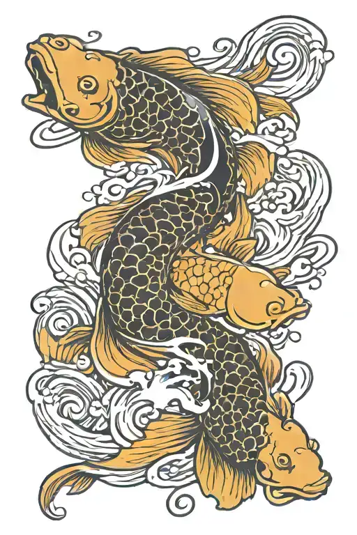 Koi Fish Swimming Upstream