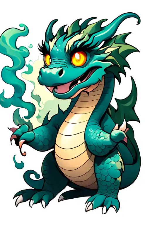 Puff The Magic Dragon With Glowing Eyes And Smoke Cascading Around The Body And Through Its Nose