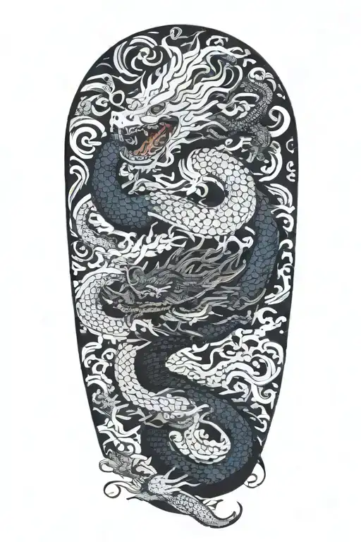 Pattern Incorporating A Dark Dragon Fighting A White Dragon