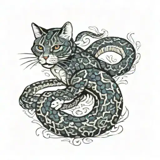 Cat Fighting Snake