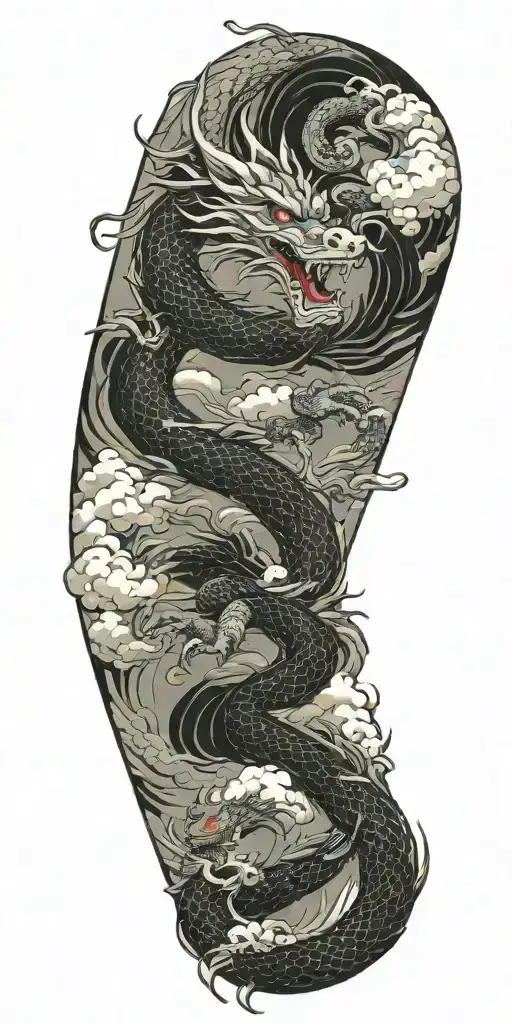 Traditional Dragon Wisting Through Japanese Style Clouds