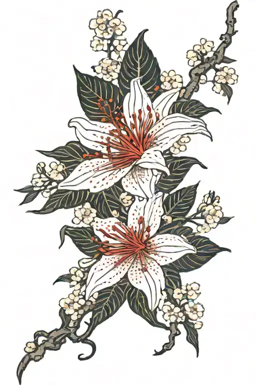 Red Spider Lily With Sakura Blossoms