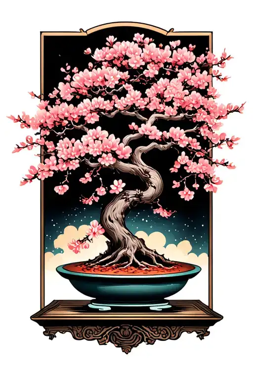 Bonsai With Cherry Blossom Tree