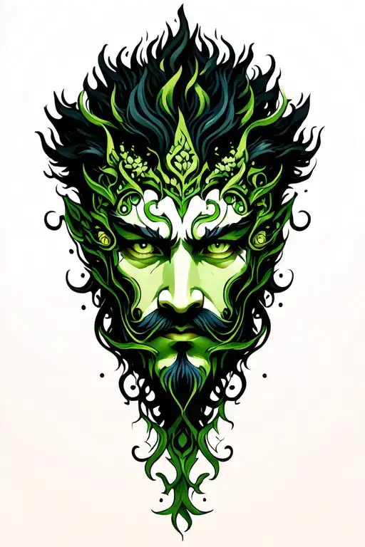 Green Man Face Trees Nature Green Eyes