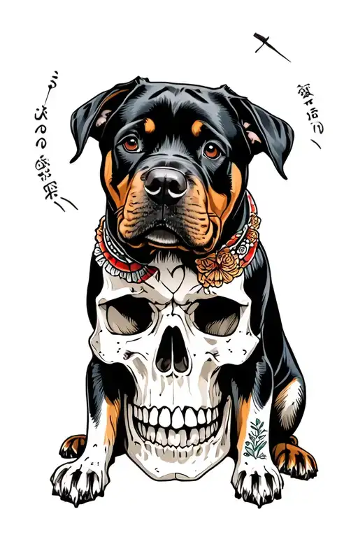 Rottweiler Sitting On A Skull