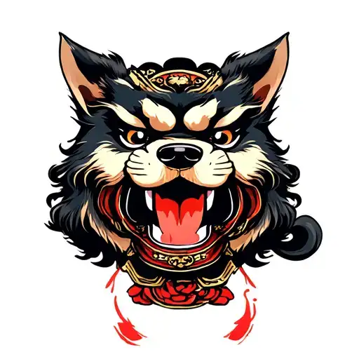 Samurai And Hanya With Fu Dog