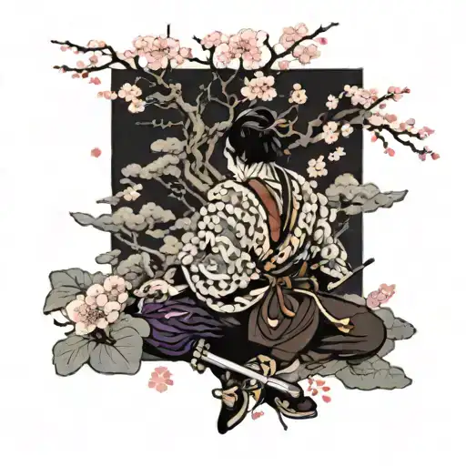 Samurai Around Sakura Tree