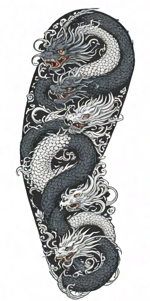 Pattern Incorporating A Dark Dragon Fighting A White Dragon