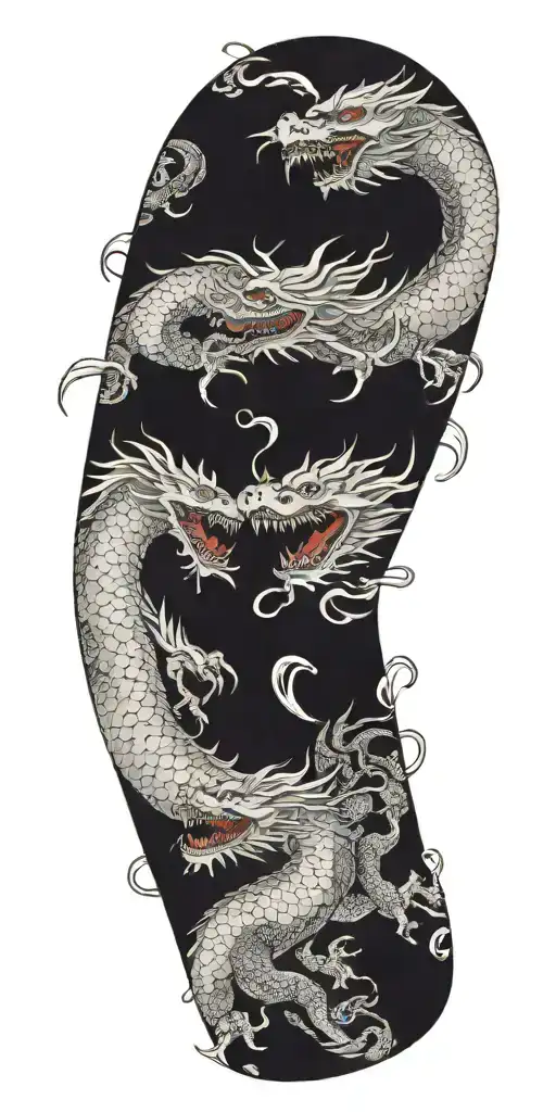 Pattern Incorporating A Dark Dragon Fighting A White Dragon