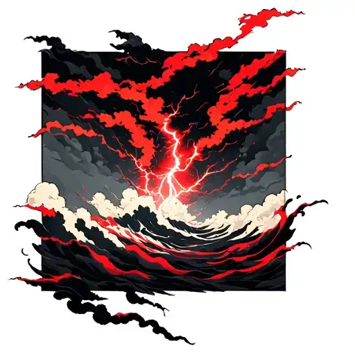 Black Storm With Red Lightning And Dark Clouds